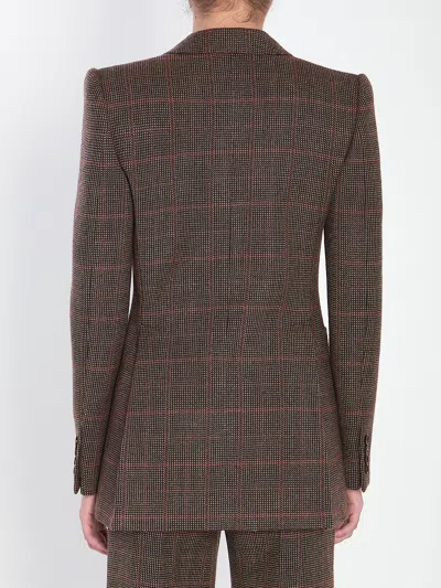 Chloé Single-breasted Checked Brown Wool Jacket In Brown