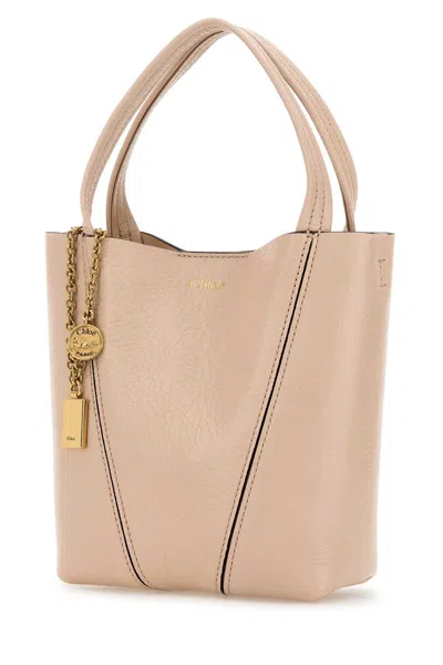 Chloé Pastel Pink Leather Small Spin Shopping Bag In Neutral