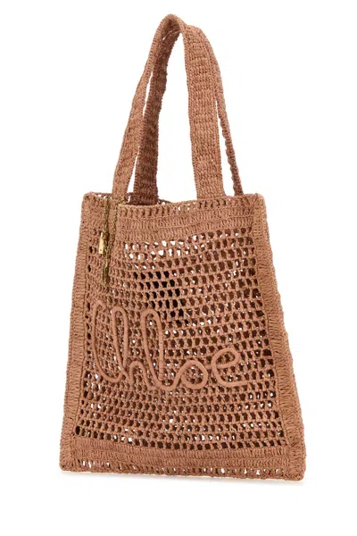 Chloé Chloe Women Antiqued Pink Raffia Estate Banana Shopping Bag In Pattern