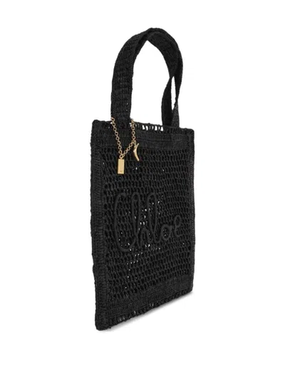 Chloé Women Summer Banana Rafia Tote In Black