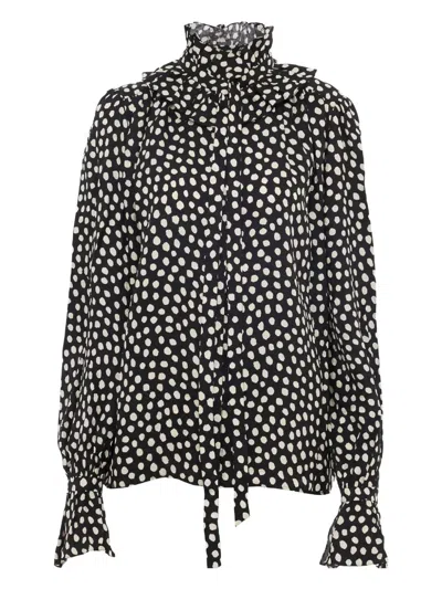 Chloé Women Black Blouse With High Neck And All-over Polka Dot Motif In Silk Woman In Multi