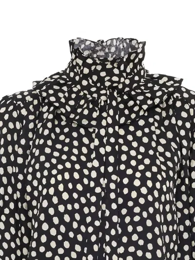 Chloé Women Black Blouse With High Neck And All-over Polka Dot Motif In Silk Woman In Multi