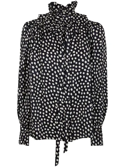 Chloé Women Black Blouse With High Neck And All-over Polka Dot Motif In Silk Woman In Multi