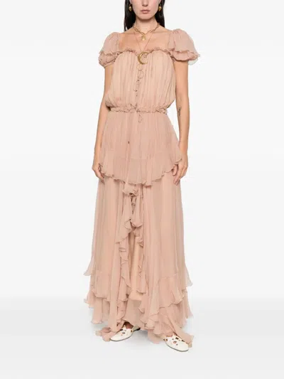 Chloé Gathered Ruffle Organic Silk Mousseline Gown