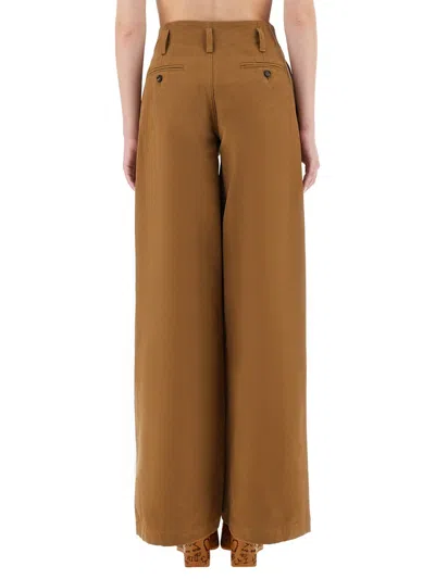 Chloé Pleated Garment-dyed Cotton-canvas Straight-leg Pants In Brown