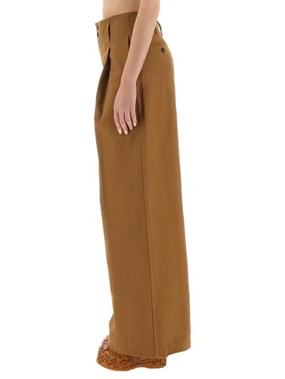 Chloé Pleated Garment-dyed Cotton-canvas Straight-leg Pants In Brown