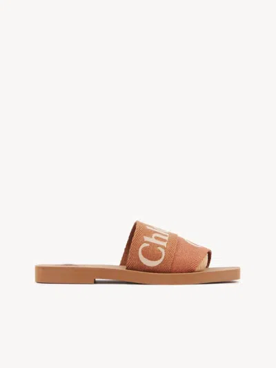 Chloé Caramel Linen Woody Slippers In Brown