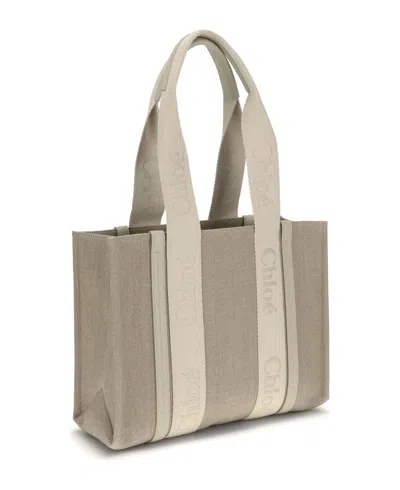 Chloé Refined Linen Tote Bag With Leather Extensions In Neutral