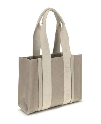 Chloé Refined Linen Tote Bag With Leather Extensions In Neutral