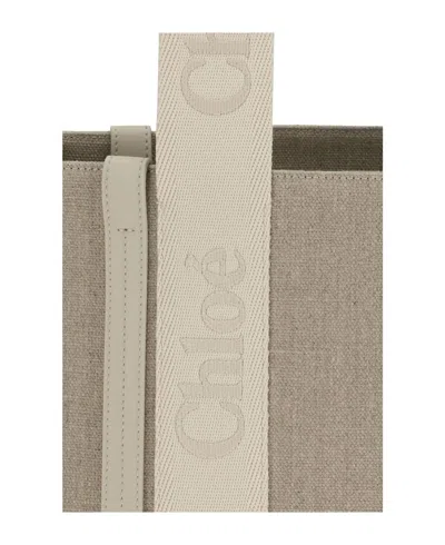 Chloé Refined Linen Tote Bag With Leather Extensions In Neutral