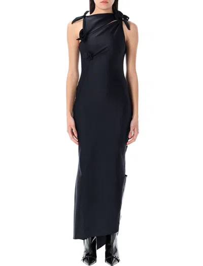 Coperni Asymmetric Flower Gown In Black