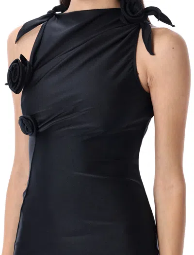 Coperni Asymmetric Flower Gown In Black