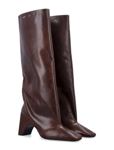 Coperni Knee-high Leather Block Heel Boots In Brown