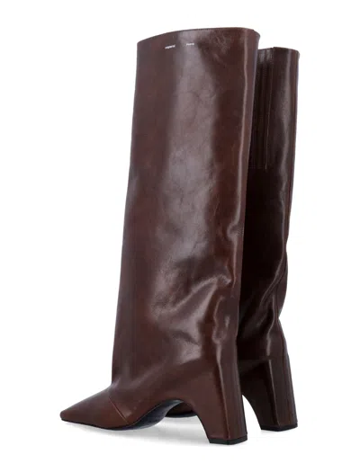 Coperni Knee-high Leather Block Heel Boots In Brown
