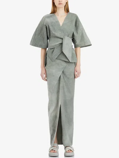 Cortana Ryo Linen And Cotton Skirt In Gray