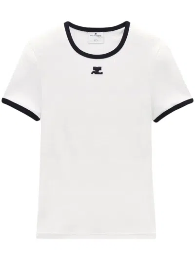 Courrèges Courreges Women Cotton T-shirt With Contrasting Profiles In White