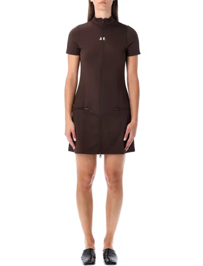 Courrèges Mini Dress With High Collar And Pockets In Brown