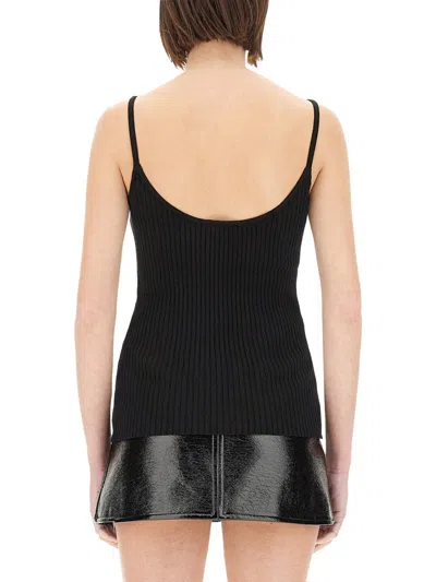 Courrèges Ribbed Spaghetti Strap Top With Elegant Logo Detail And Luxurious Fabric Blend In Black