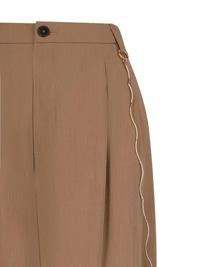 Darkpark Chain-adorned Pleated Trousers In Brown