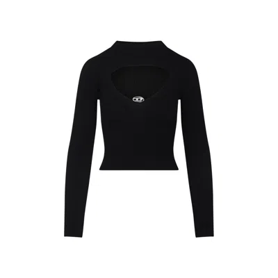 Diesel Ribbed Top With Keyhole Neckline In Black