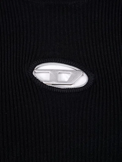 Diesel High Neck Fitted Mini Dress With Ribbed Texture In Black