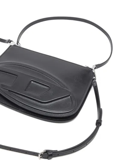 Diesel Twin-double-pouch Embossed-leather Shoulder Bag In Black