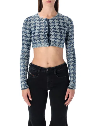 Diesel Blue Cropped Houndstooth Cardigan In Multi