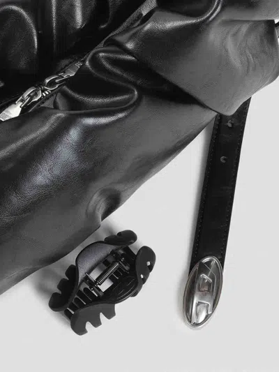 Diesel Grab-d L-large Scrunched Hobo Bag In Shiny Pu In Black