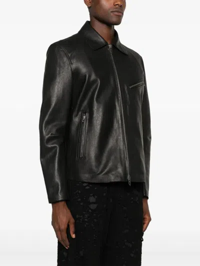 Diesel Leather Jacket With Embossed Oval D In Tobedefined