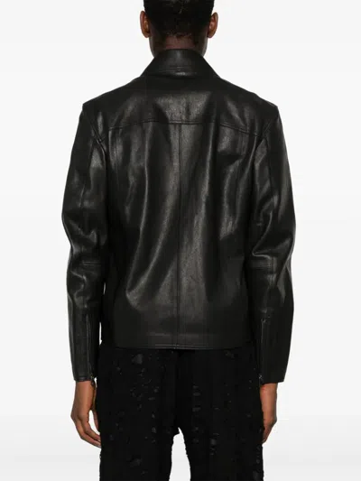 Diesel Leather Jacket With Embossed Oval D In Tobedefined