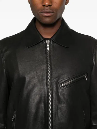 Diesel Leather Jacket With Embossed Oval D In Tobedefined