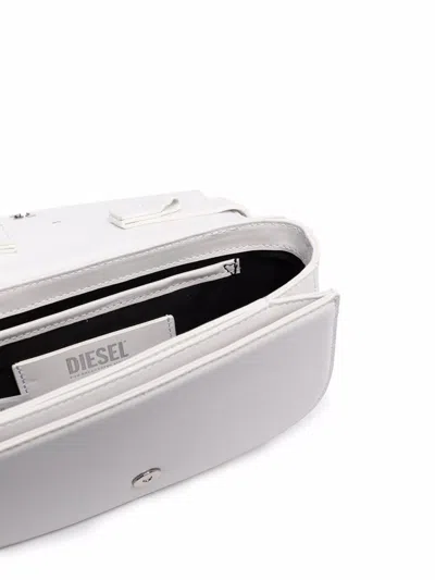 Diesel Structured White Handbag With Metallic Logo Accent In Gold