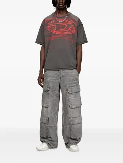 Diesel Cotton T-shirt With Oval D Print In Gray
