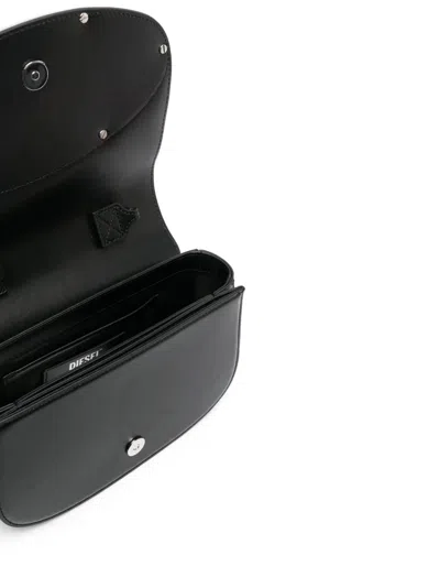 Diesel 1dr Black Shoulder Bag With Oval D Patch In Leather Woman