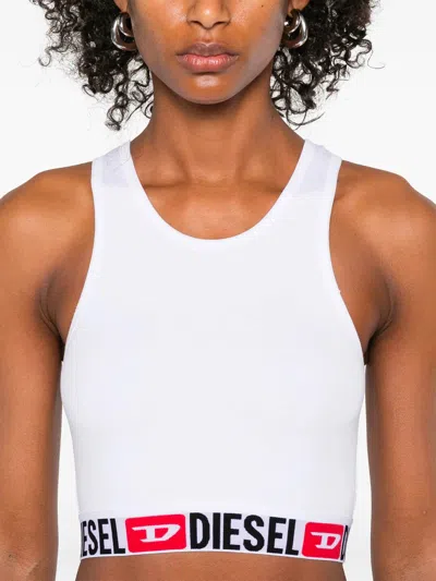 Diesel Sandra-d-core Sleeveless Racerback Crop Top In White