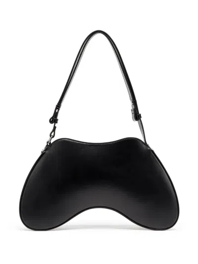 Diesel Play-semi Gloss Leather Shoulder Bag In Black
