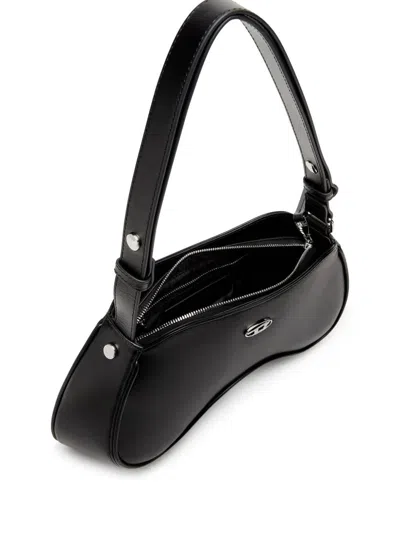 Diesel Play-semi Gloss Leather Shoulder Bag In Black