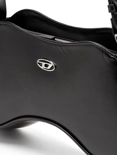 Diesel Play-semi Gloss Leather Shoulder Bag In Black