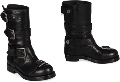 Dolce & Gabbana Black Leather Boots With Straps In Multi