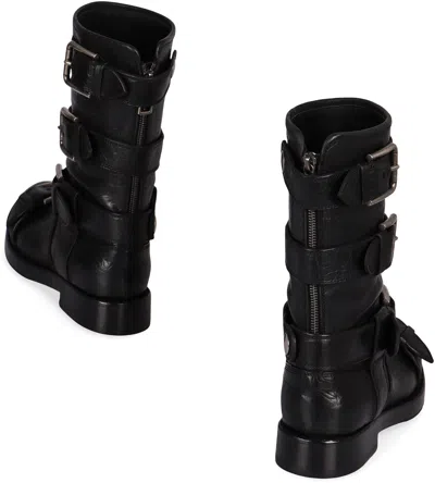 Dolce & Gabbana Black Leather Boots With Straps In Multi