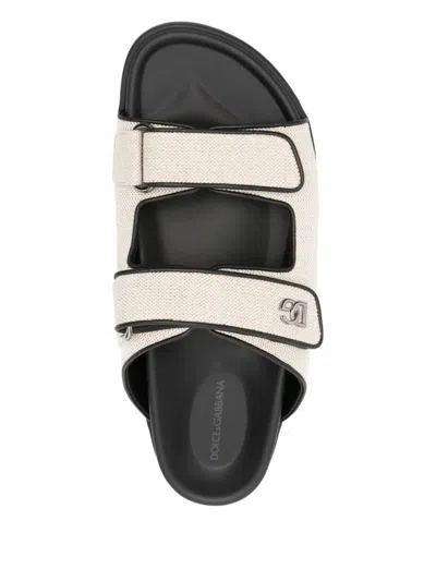 Dolce & Gabbana Canvas Slides With Two Straps In Neutral