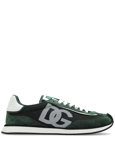 Dolce & Gabbana Green Panelled Leather Sneakers In Multi