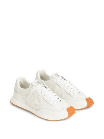 Dolce & Gabbana Men White Low Top Sneakers With Logo Patch On Tongue And Side In Leather Man