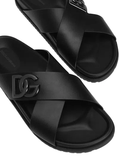 Dolce & Gabbana Calfskin Sandal In Black