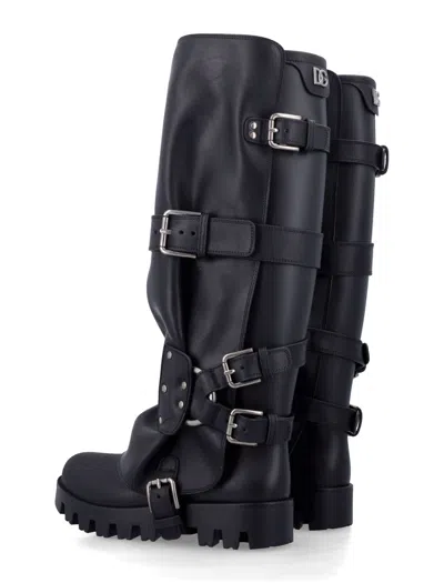 Dolce & Gabbana Rubber And Leather Boots In Black