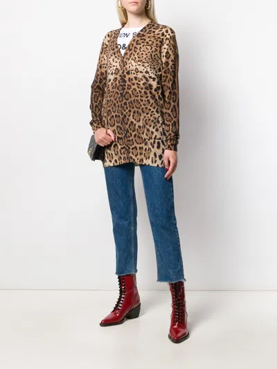 Dolce & Gabbana Cashmere Cardigan With Leopard Print In Brown
