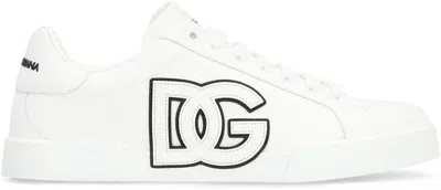 Dolce & Gabbana Portofino Light Strobel Sneakers In Canvas And Calfskin In White