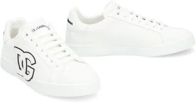 Dolce & Gabbana Portofino Light Strobel Sneakers In Canvas And Calfskin In White
