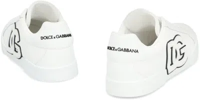 Dolce & Gabbana Portofino Light Strobel Sneakers In Canvas And Calfskin In White