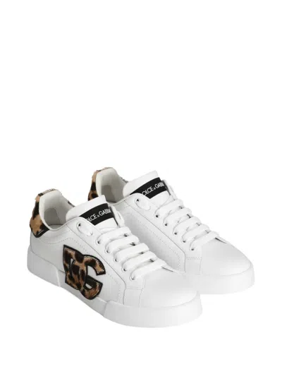 Dolce & Gabbana Portofino Light Strobel Nappa Calfskin Sneakers In White
